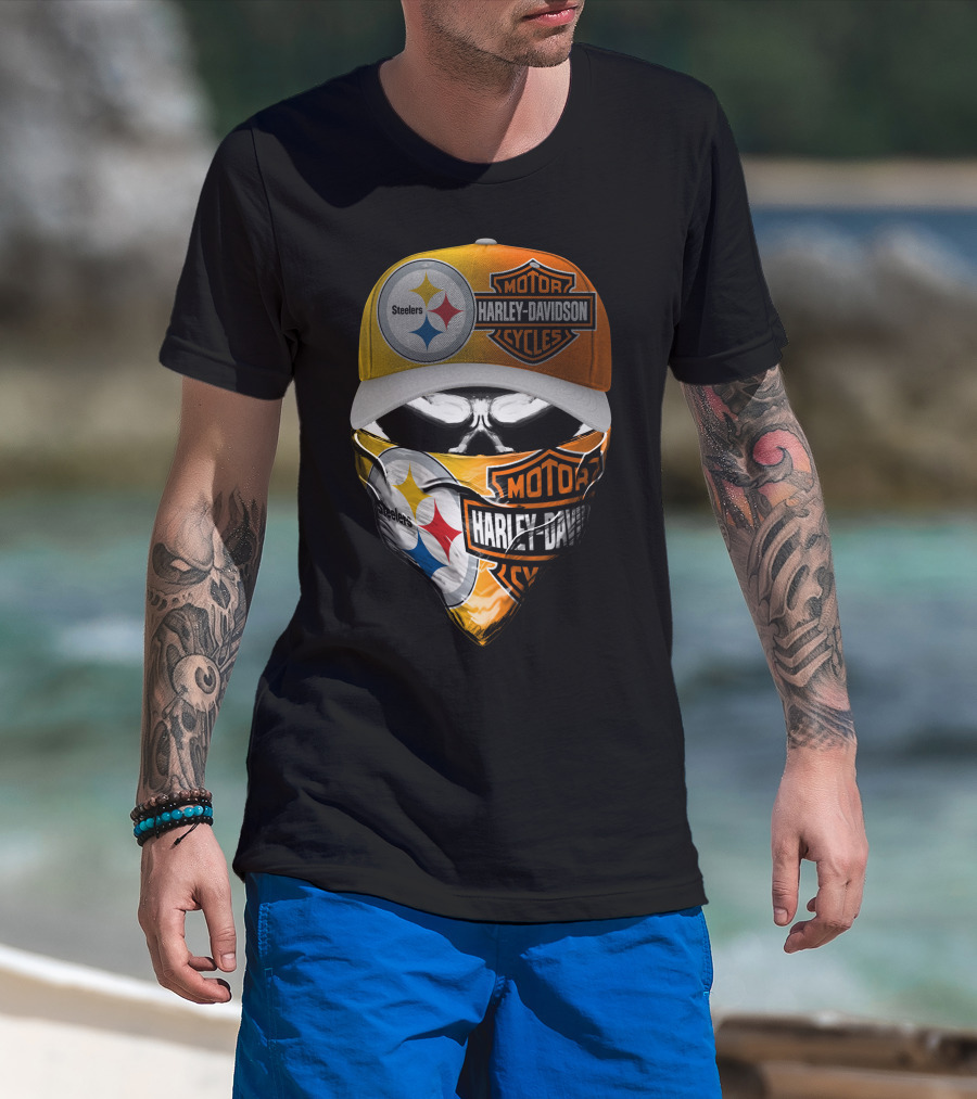 Steelers Harley Davidson Motorcycles Skull Mask T-Shirt