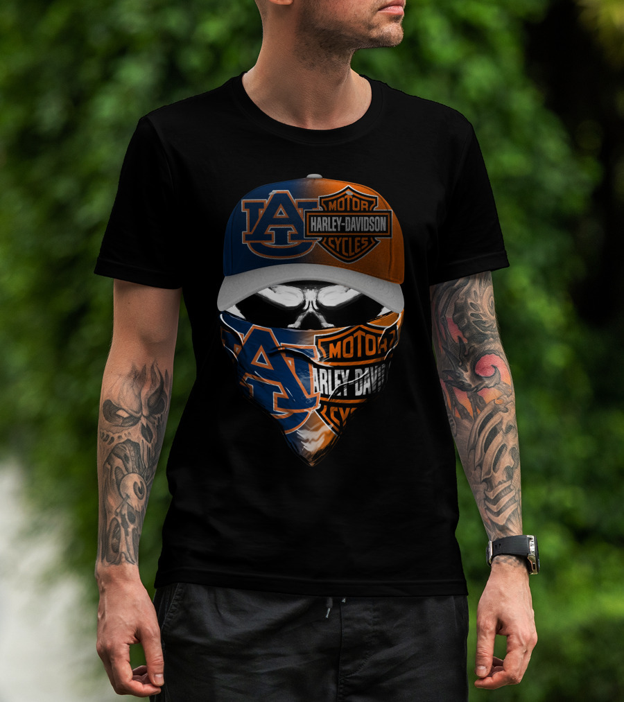 Auburn Tigers Harley Davidson Motorcycles Skull Combo T-Shirt