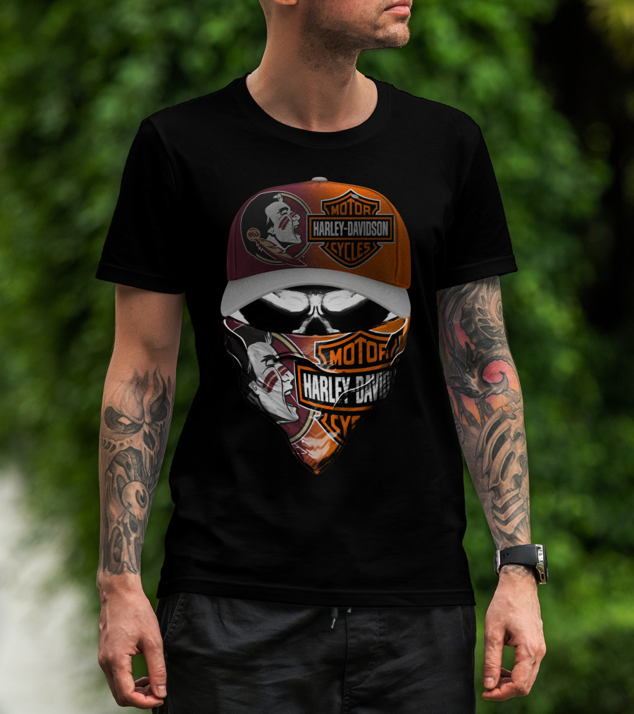 Harley Davidson Motorcycles  Florida Seminoles Face Mask And Cap T-Shirt