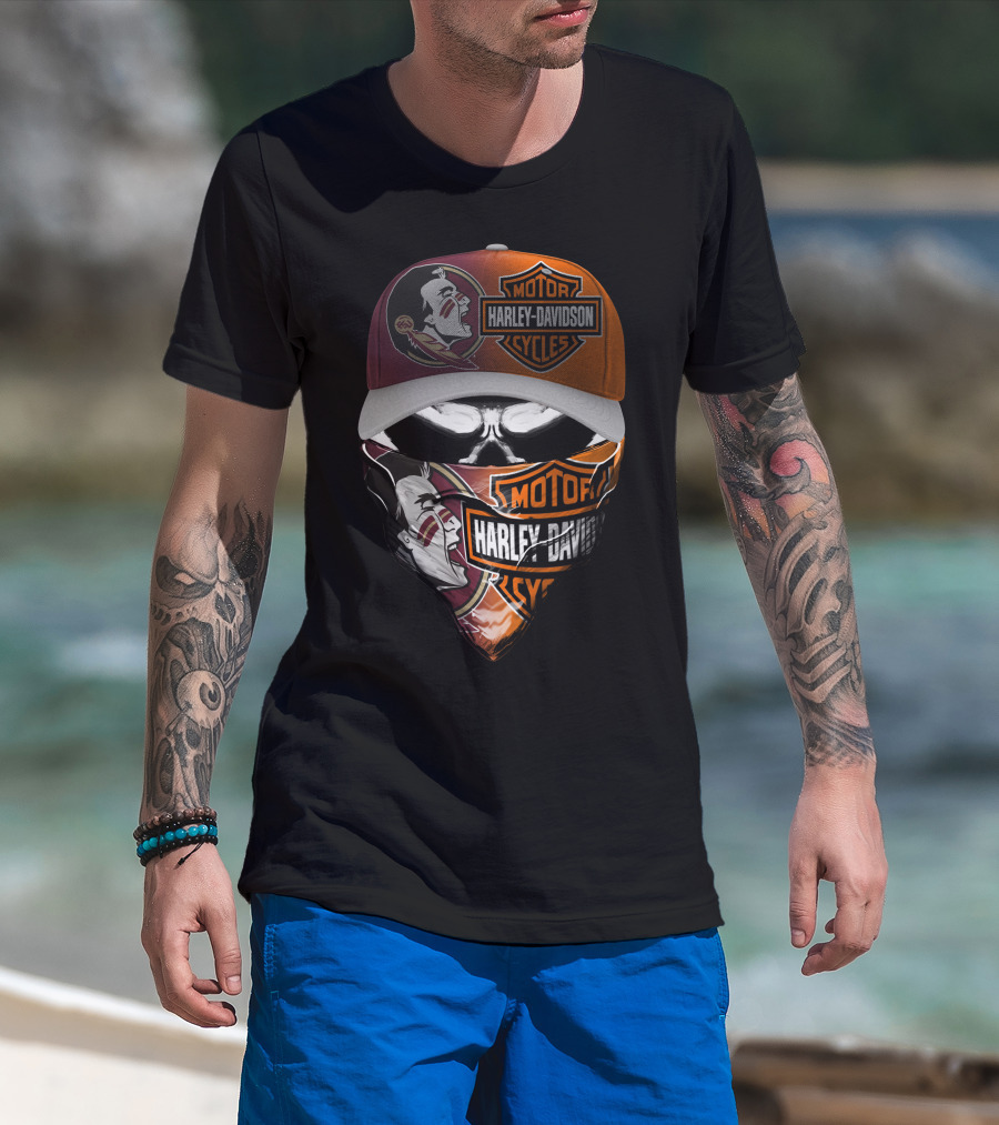 Harley Davidson Motorcycles  Florida Seminoles Face Mask And Cap T-Shirt