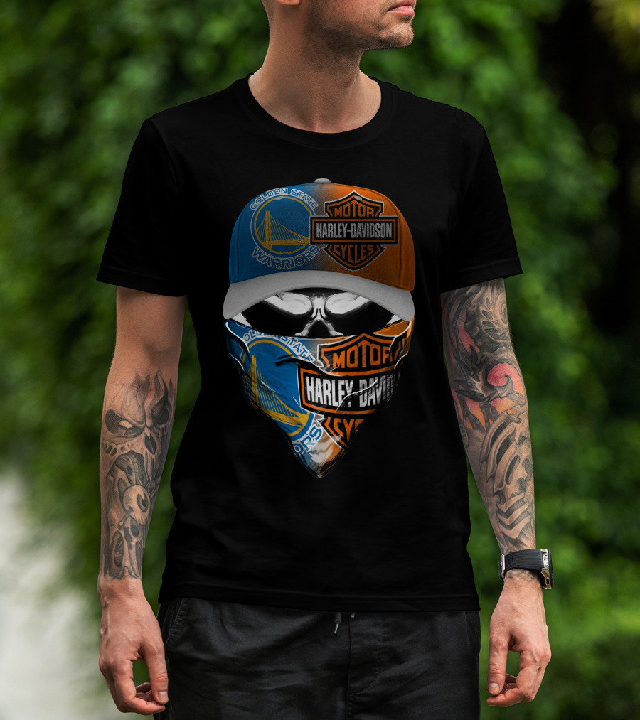 Golden State Warriors Harley Davidson Mask Cap T-Shirt