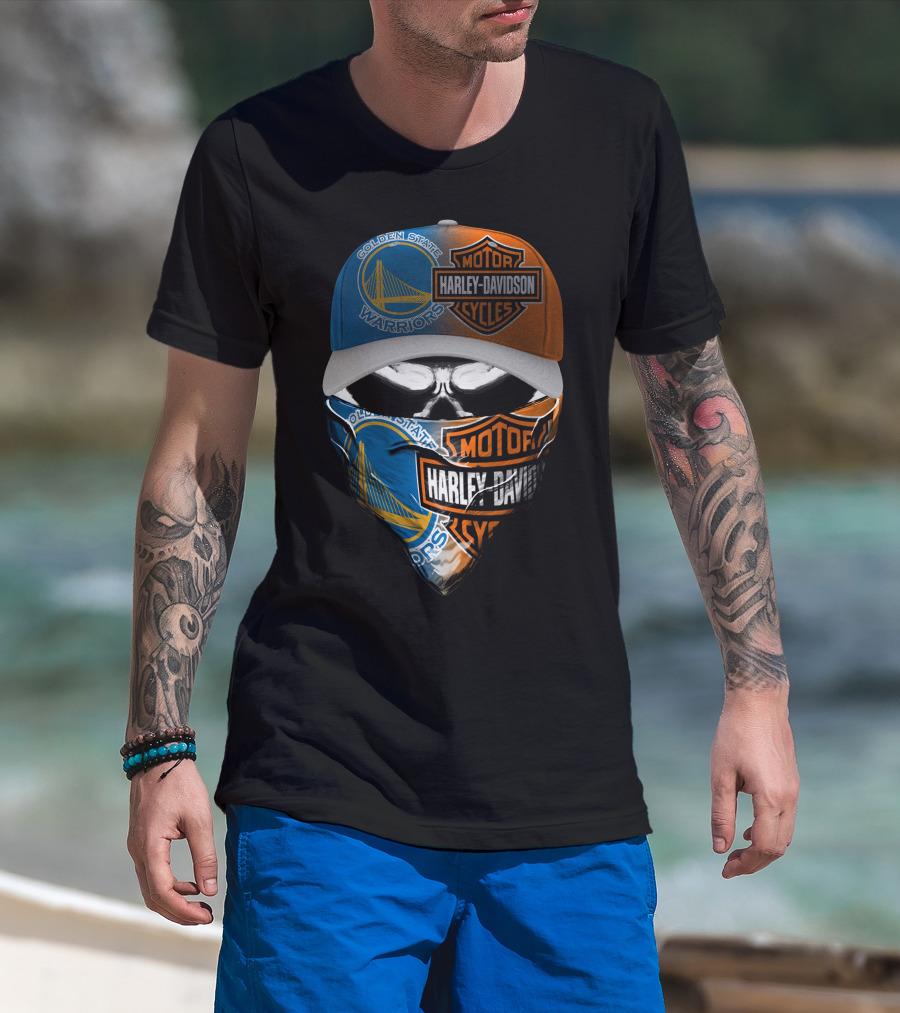Golden State Warriors Harley Davidson Mask Cap T-Shirt