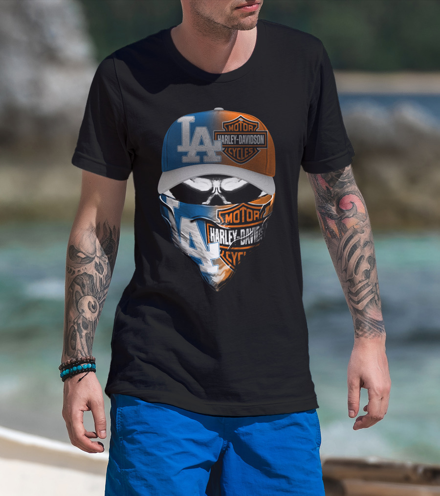 Los Angeles Dodgers Harley Davidson Skull Cap Bandana T-Shirt