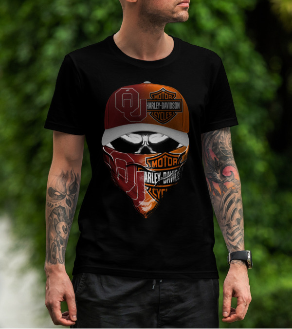 Oklahoma Sooners Harley Davidson Motorcycles Skull Mask T-Shirt