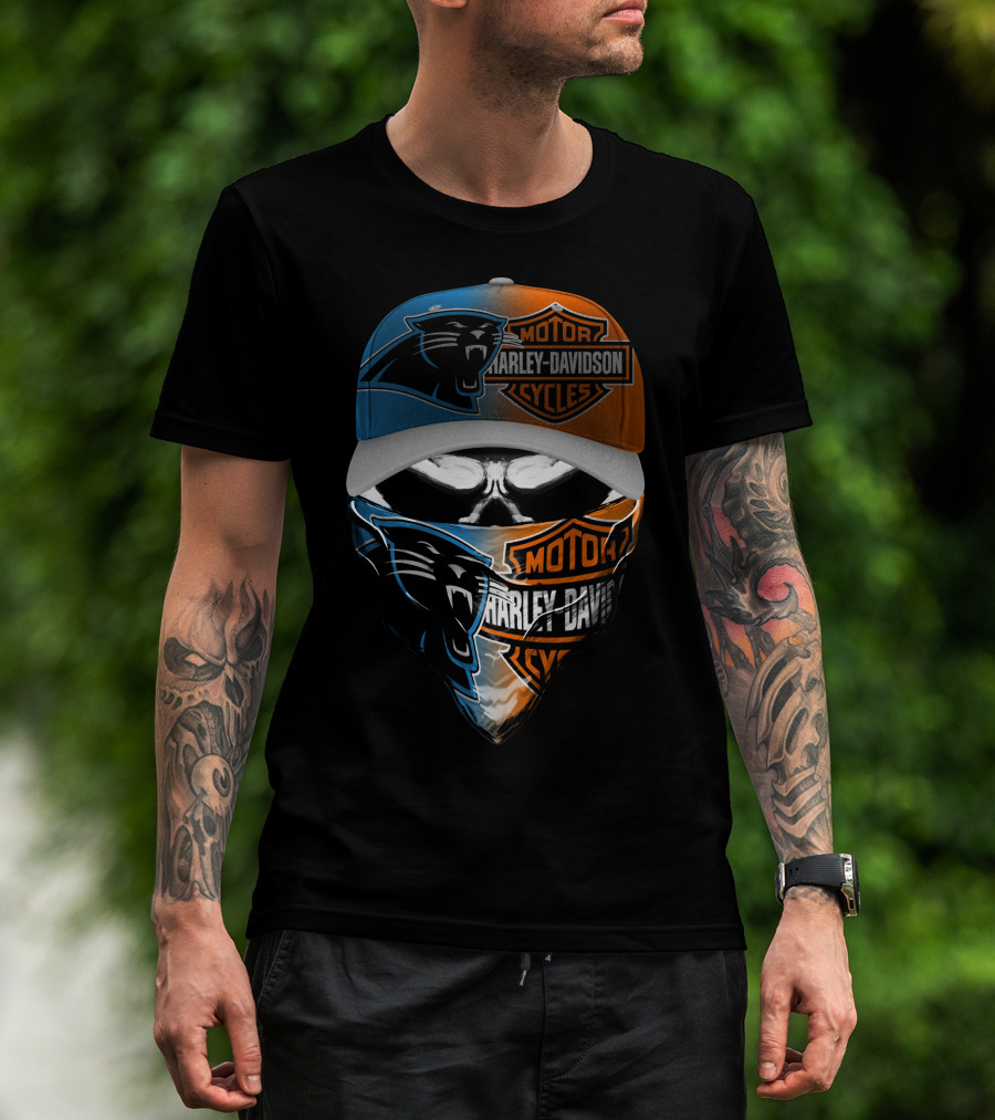 Harley Davidson Motor Cycles Skull Bandana Split Panthers Helmet T-Shirt