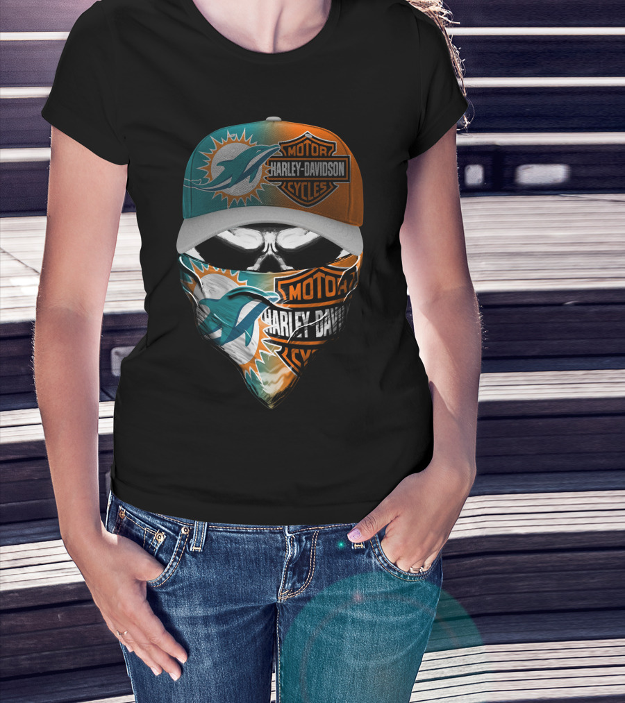 Miami Dolphins Harley Davidson Motorcycles Skull T-Shirt