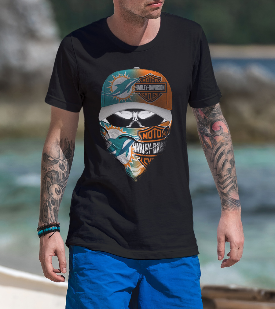 Miami Dolphins Harley Davidson Motorcycles Skull T-Shirt