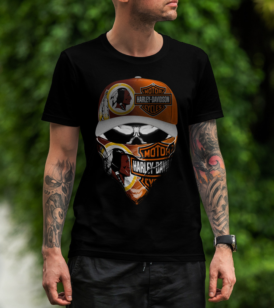 Harley Davidson Cycles 32Hl Redskins Logo Skull Mask Cap T-Shirt