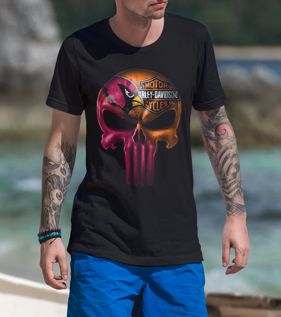 Arizona Cardinals Harley Davidson Skull T-Shirt