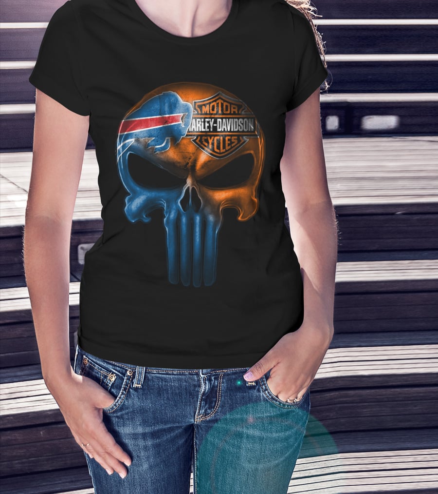 Buffalo Bills Harley Davidson Punisher Skull T-Shirt