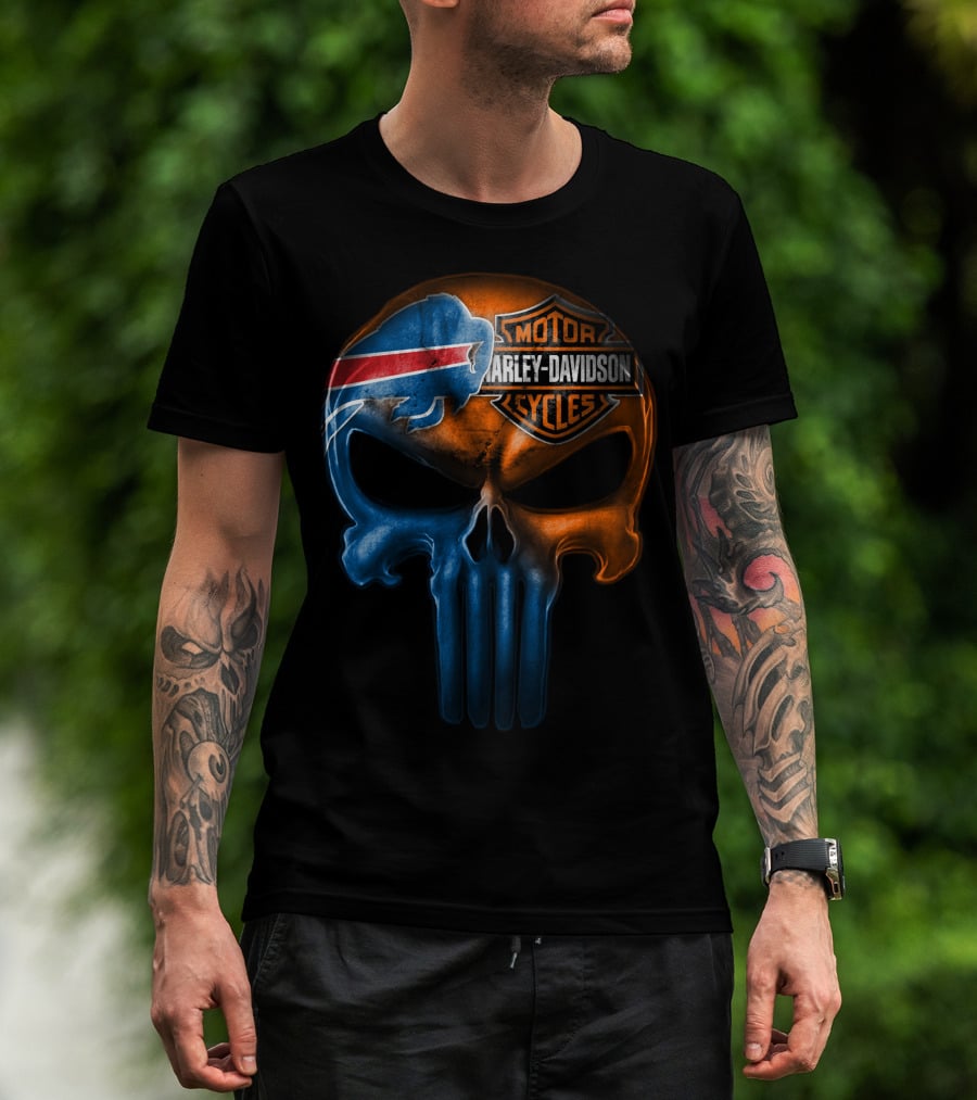 Buffalo Bills Harley Davidson Punisher Skull T-Shirt