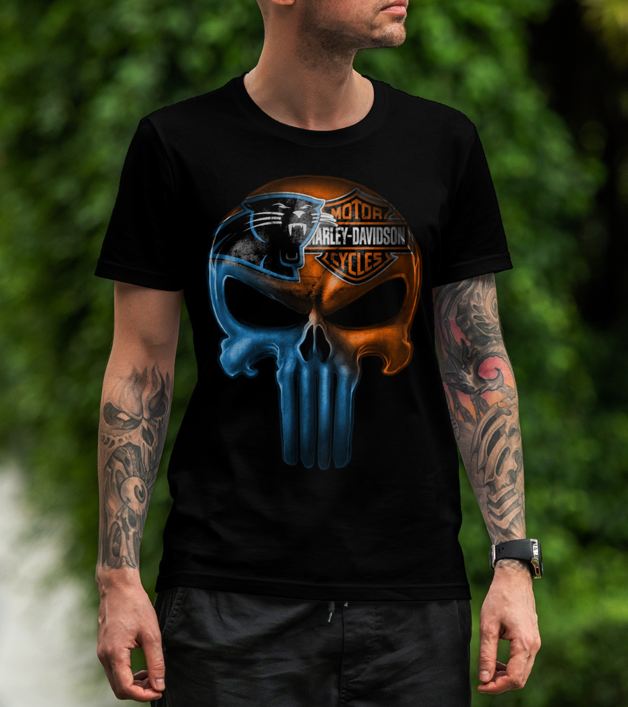 Carolina Panthers Harley Davidson Skull T-Shirt