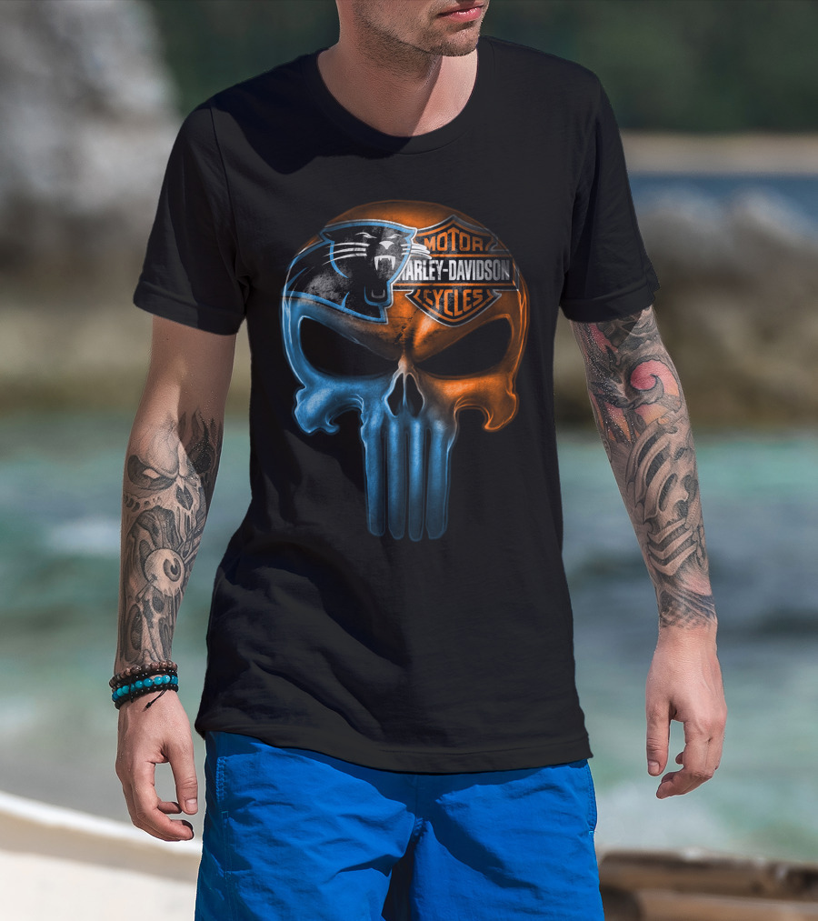 Carolina Panthers Harley Davidson Skull T-Shirt