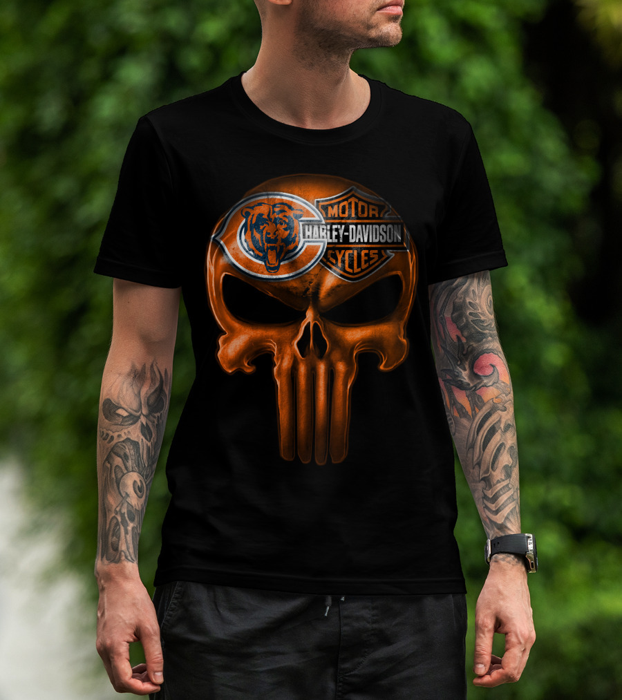 Chicago Bears Harley Davidson Punisher Skull T-Shirt