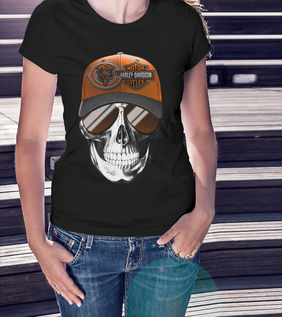 Chicago Bears Harley Davidson Skull Cap T-Shirt