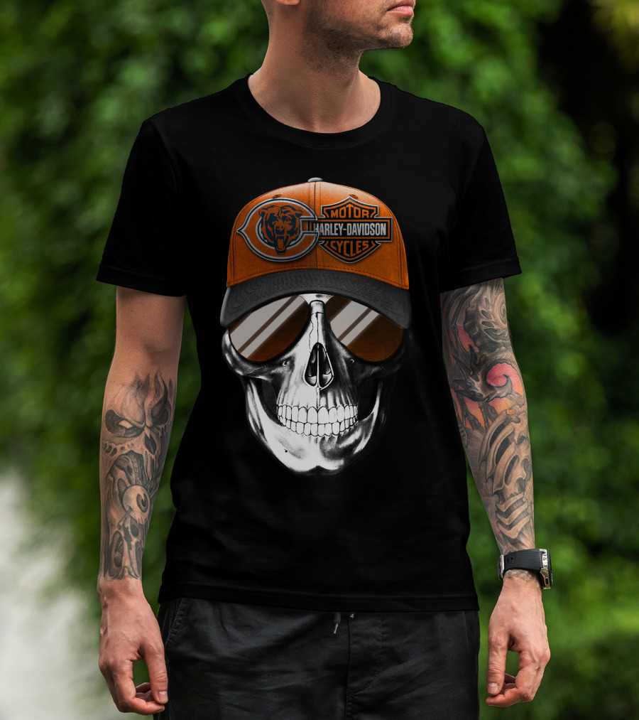 Chicago Bears Harley Davidson Skull Cap T-Shirt