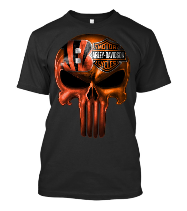 Cincinnati Bengals Harley Davidson Punisher Skull T-Shirt
