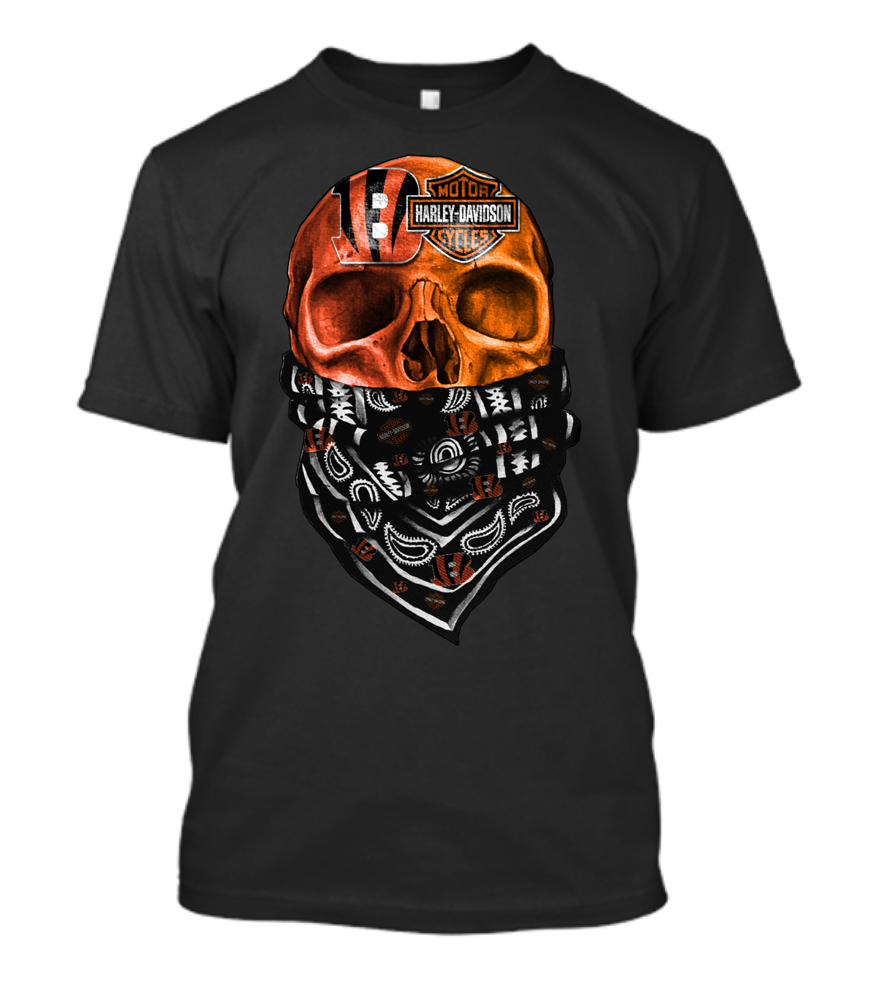Cincinnati Bengals Harley Davidson Skull Bandana T-Shirt