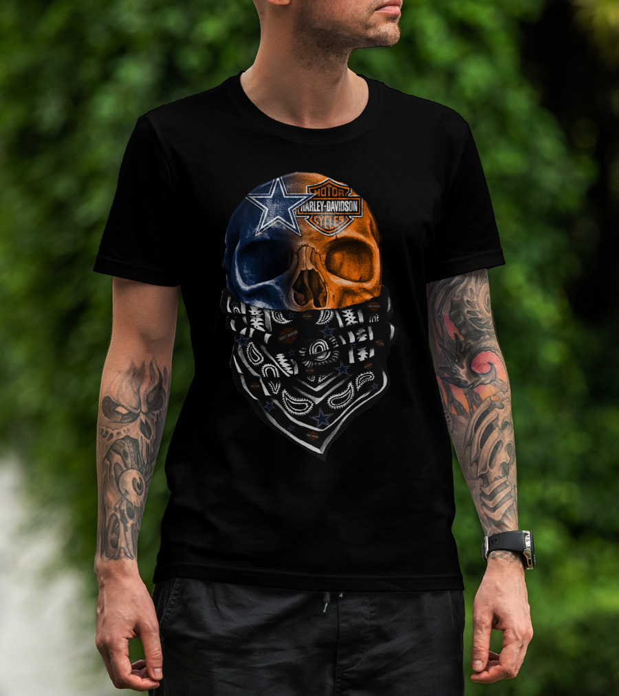 Dallas Cowboys Harley Davidson Skull Bandana T-Shirt
