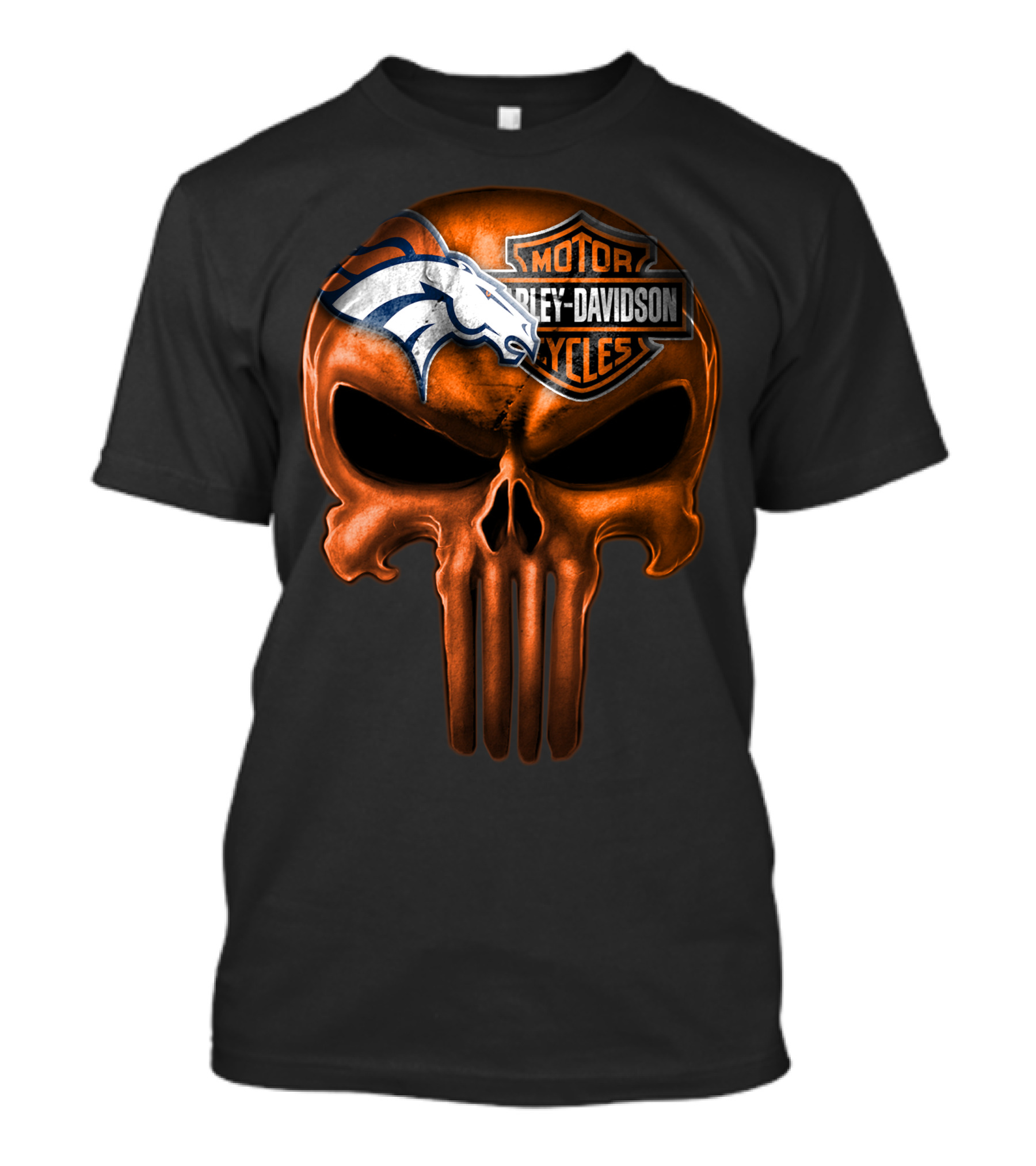 Denver Broncos Harley Davidson Punisher Skull T-Shirt