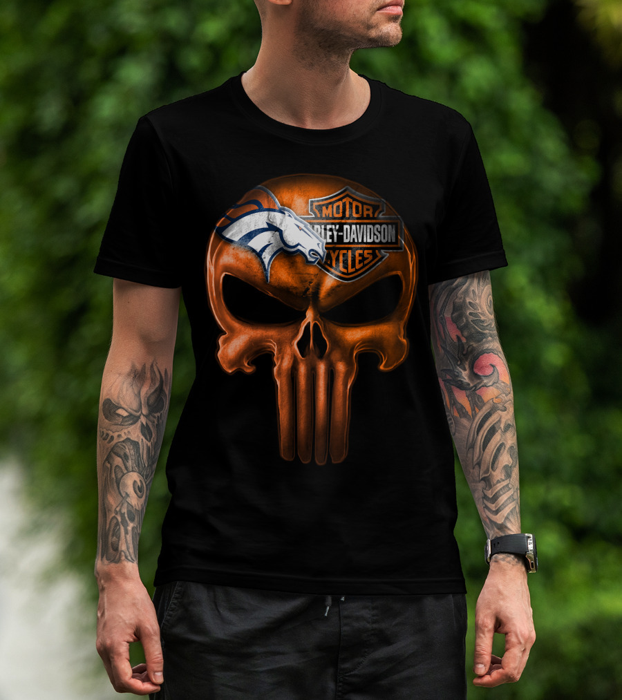 Denver Broncos Harley Davidson Punisher Skull T-Shirt