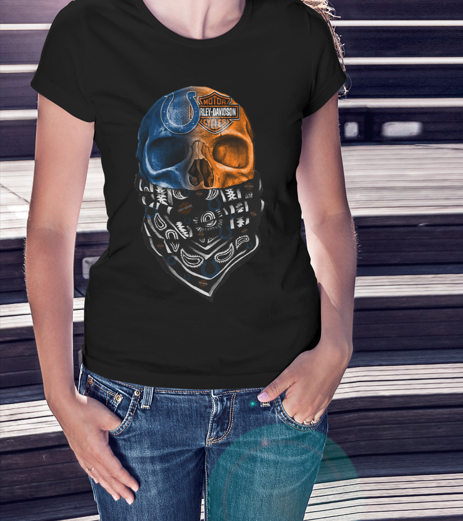 Indianapolis Colts Harley Davidson Skull Bandana T-Shirt