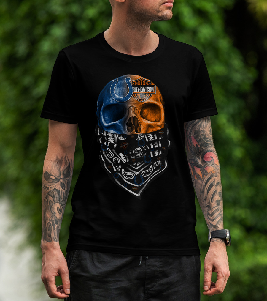 Indianapolis Colts Harley Davidson Skull Bandana T-Shirt