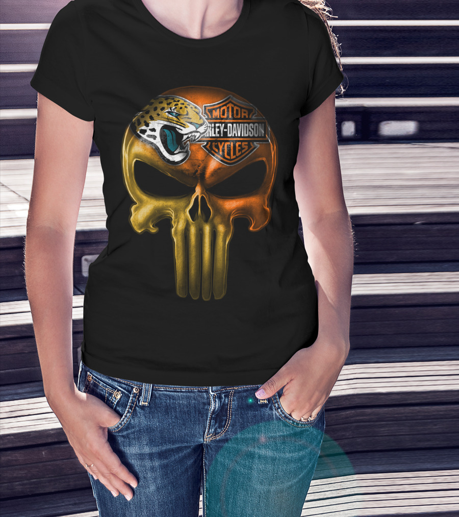 Jacksonville Jaguars Harley Davidson Skull T-Shirt
