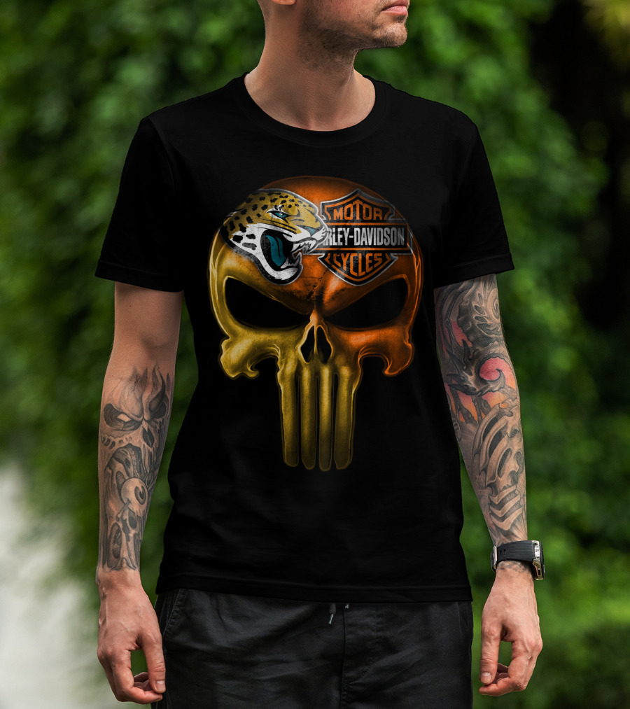 Jacksonville Jaguars Harley Davidson Skull T-Shirt