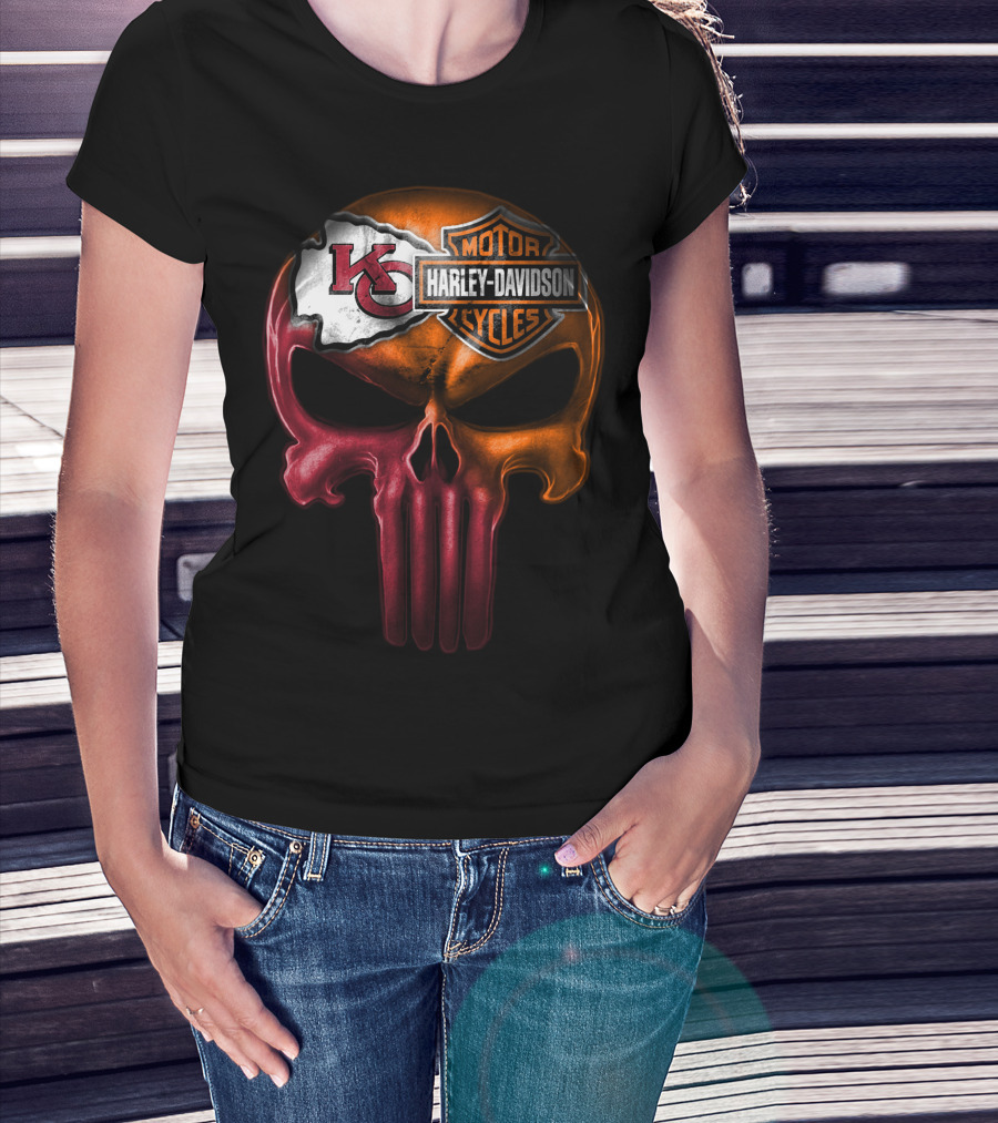 Kansas City Chiefs Harley Davidson Punisher Skull T-Shirt
