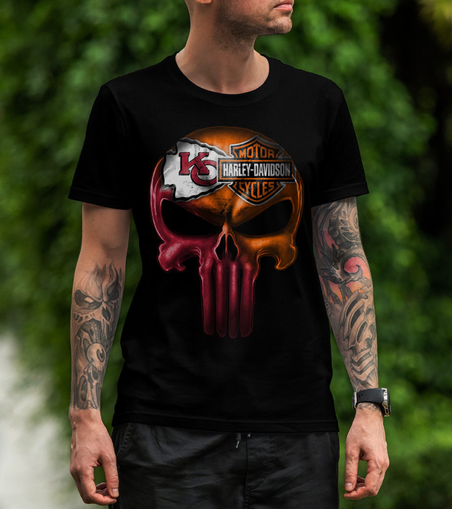 Kansas City Chiefs Harley Davidson Punisher Skull T-Shirt