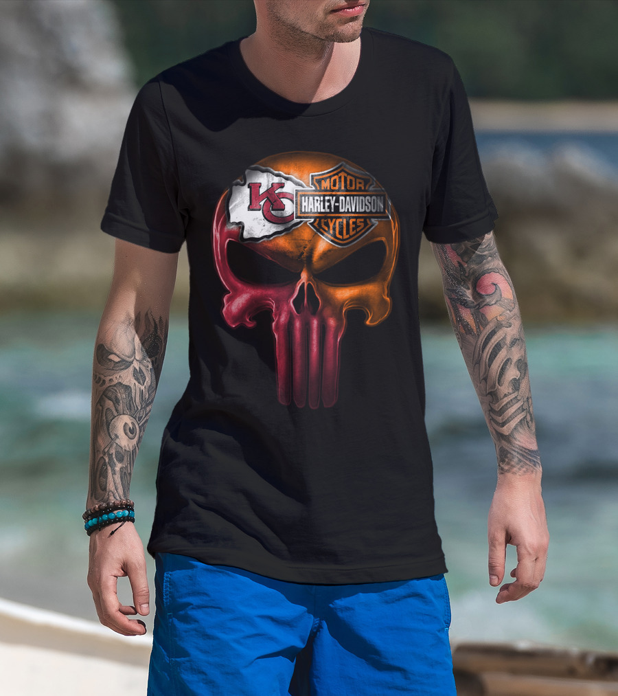 Kansas City Chiefs Harley Davidson Punisher Skull T-Shirt