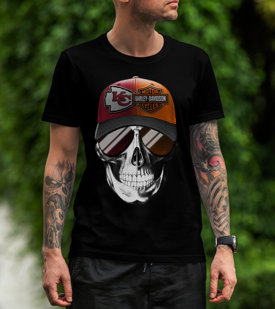 Kansas City Chiefs Harley Davidson Skull Cap T-Shirt