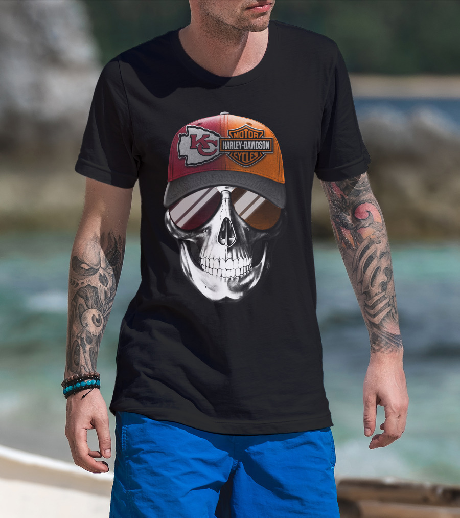 Kansas City Chiefs Harley Davidson Skull Cap T-Shirt