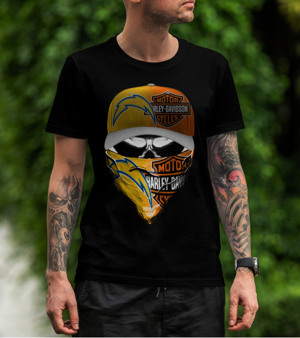 Motor Harley Davidson Los Angeles Chargers Skull T-Shirt