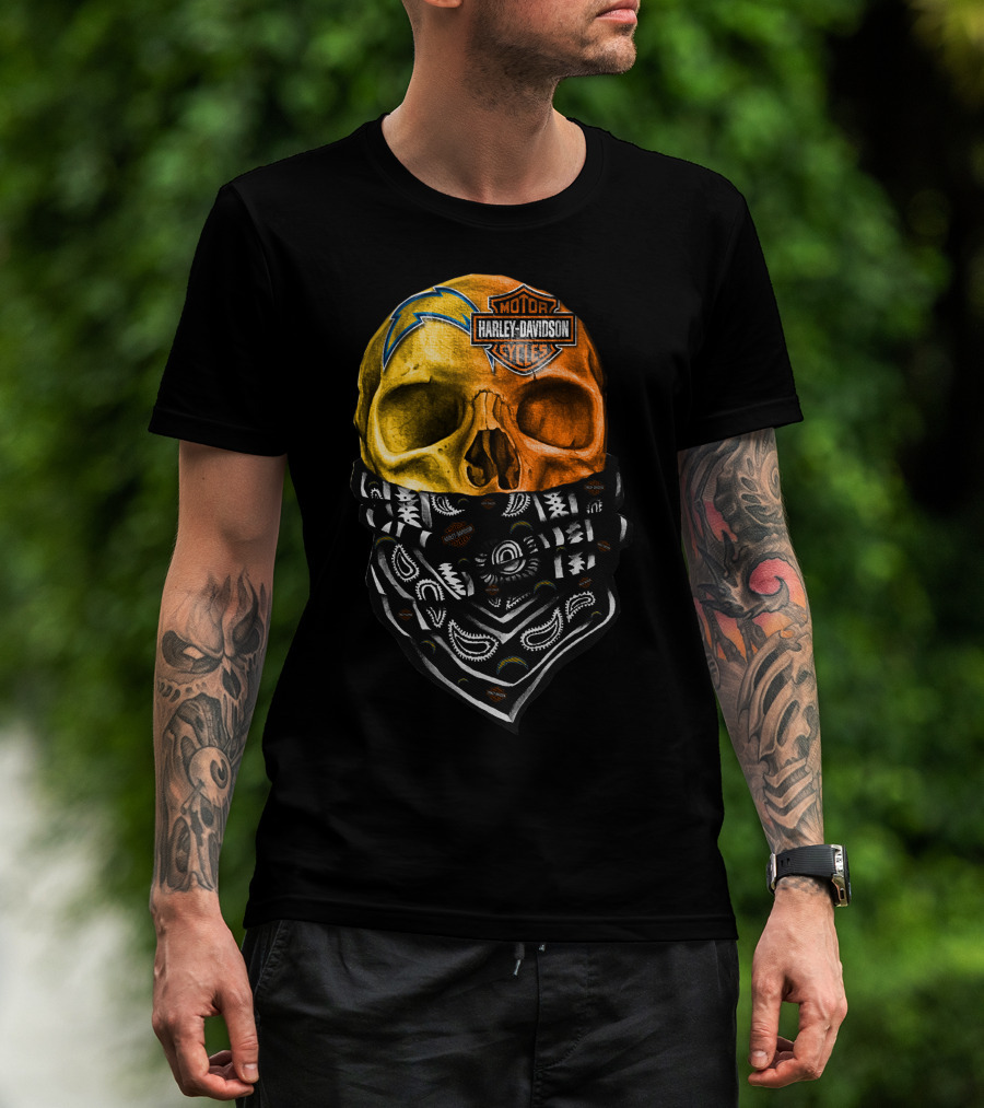 Los Angeles Chargers Harley Davidson Skull Bandana T-Shirt