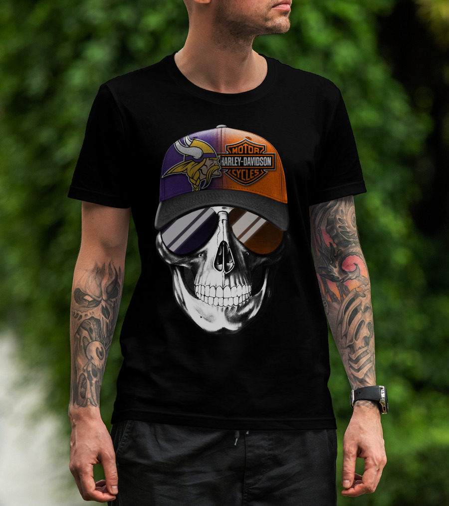 Minnesota Vikings Harley Davidson Skull T-Shirt