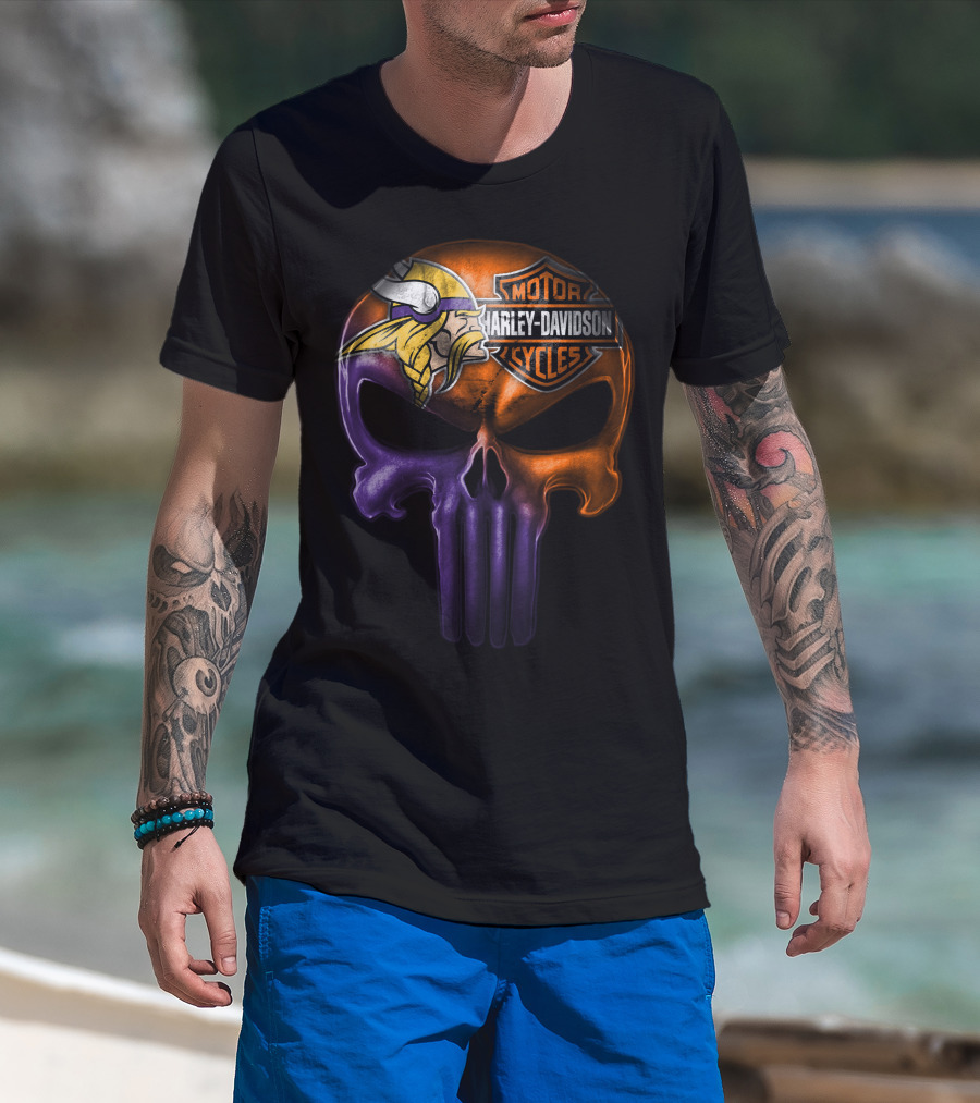 Vikings Skull Harley Davidson Punisher Crossover 20Hl T-Shirt