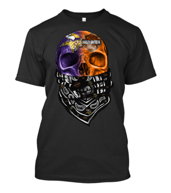 Harley Davidson Viking Skull Bandana Orange Purple T-Shirt