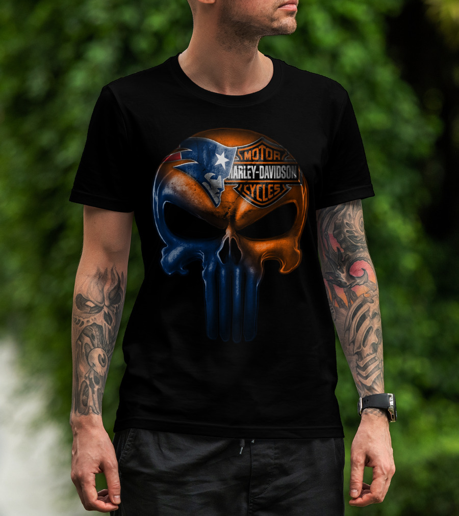 New England Patriots Harley Davidson Skull 21Hl T-Shirt