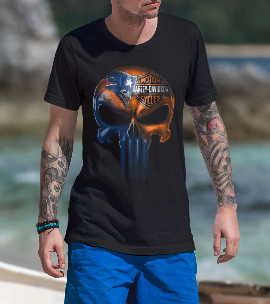 New England Patriots Harley Davidson Skull 21Hl T-Shirt