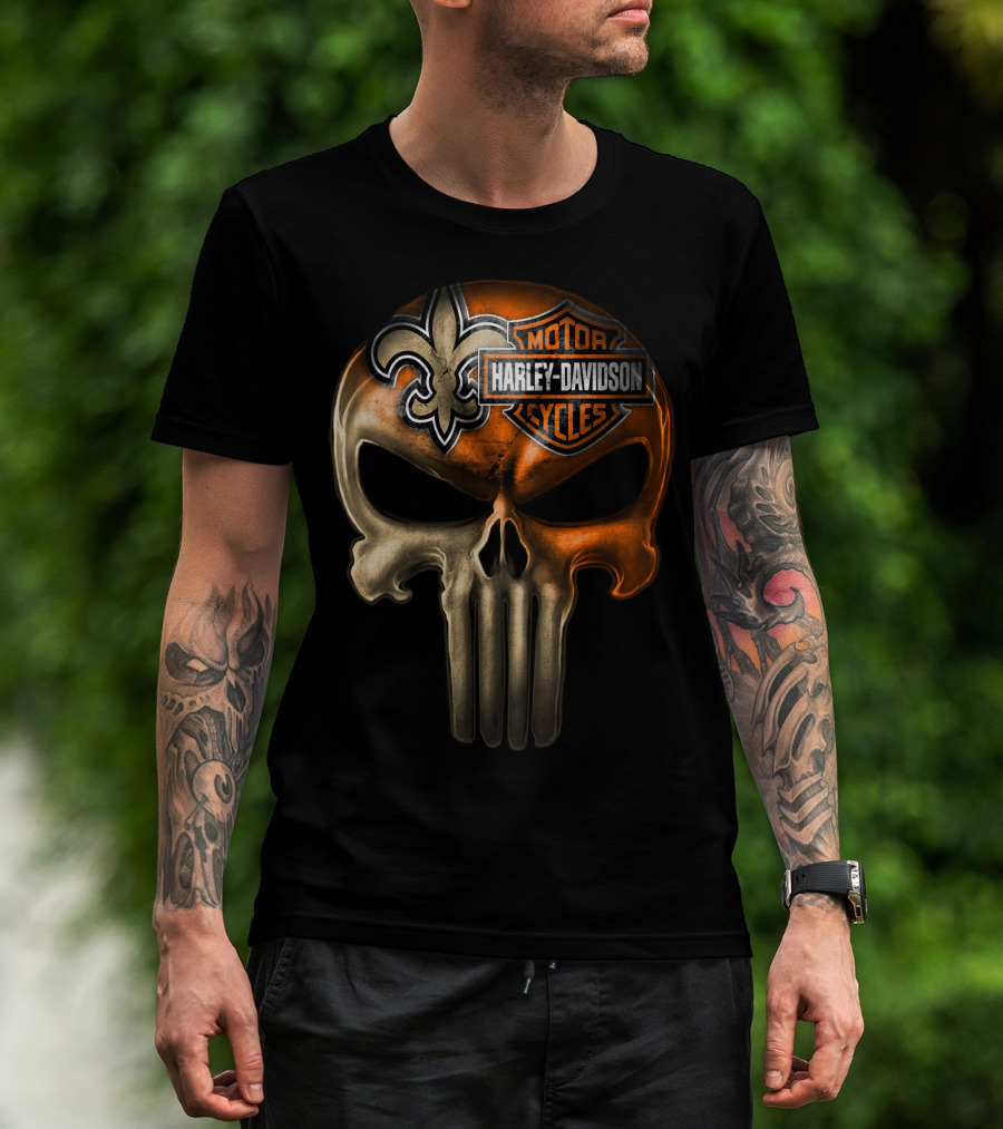 Harley Davidson Motorcycles Skull With Fleur-De-Lis T-Shirt