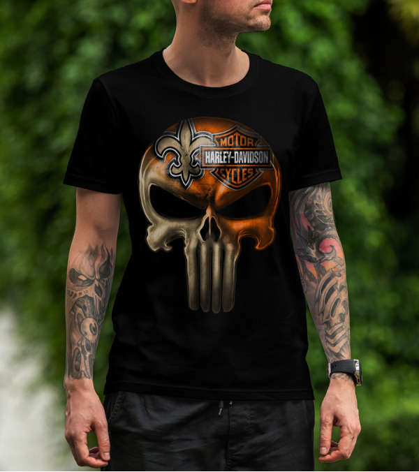 Harley Davidson Motorcycles Skull With Fleur-De-Lis T-Shirt