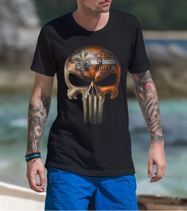 Harley Davidson Motorcycles Skull With Fleur-De-Lis T-Shirt