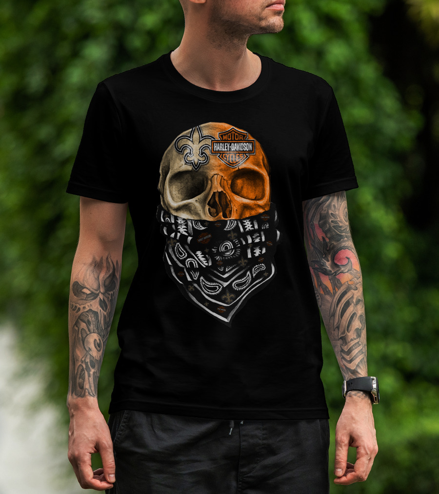 Harley Davidson Skull With Bandana And Fleur-De-Lis Symbol T-Shirt