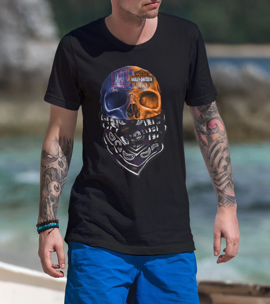 Ny Giants Skull Harley Davidson Bandana 23Hl T-Shirt