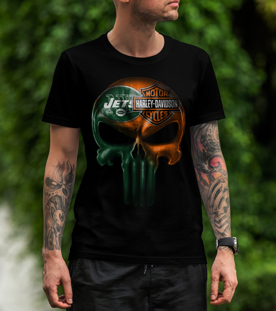 New York Jets Harley Davidson Skull T-Shirt