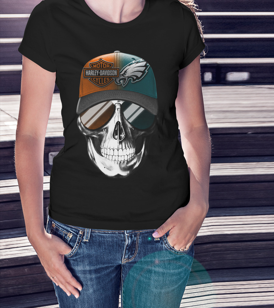 Harley Davidson Motor Cycles Eagles Skull Cap T-Shirt