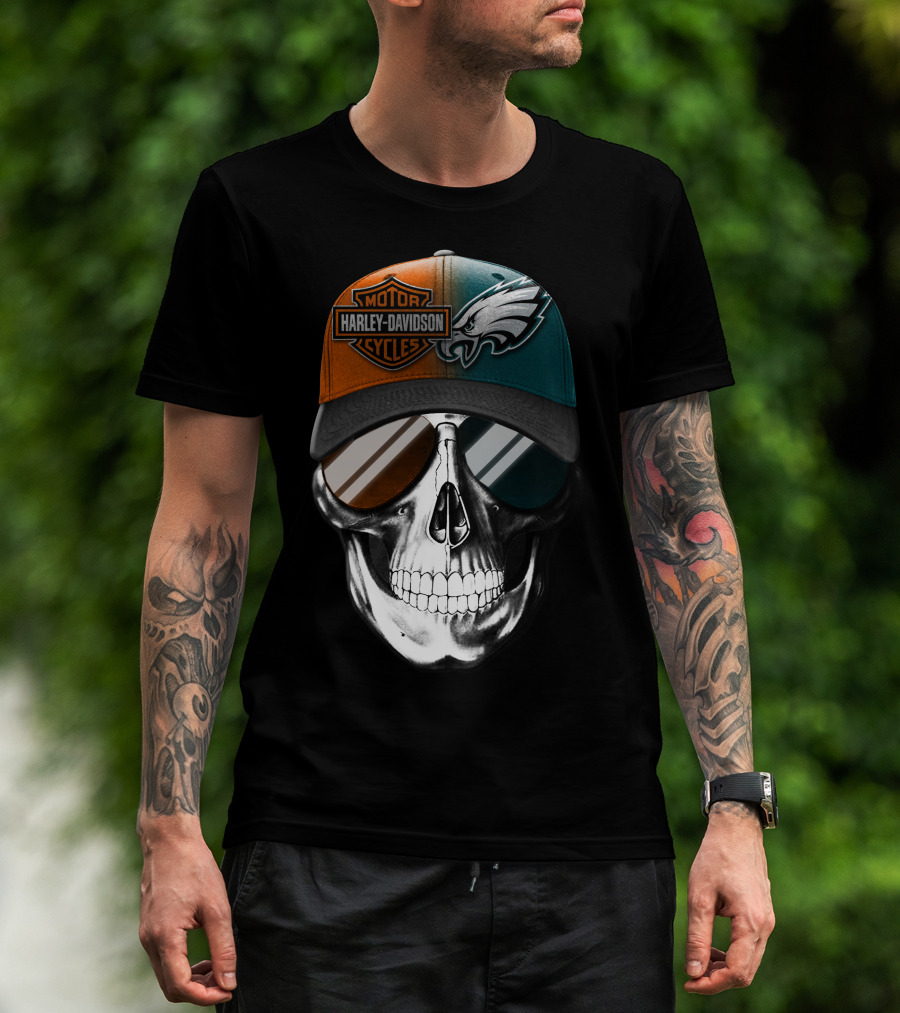 Harley Davidson Motor Cycles Eagles Skull Cap T-Shirt