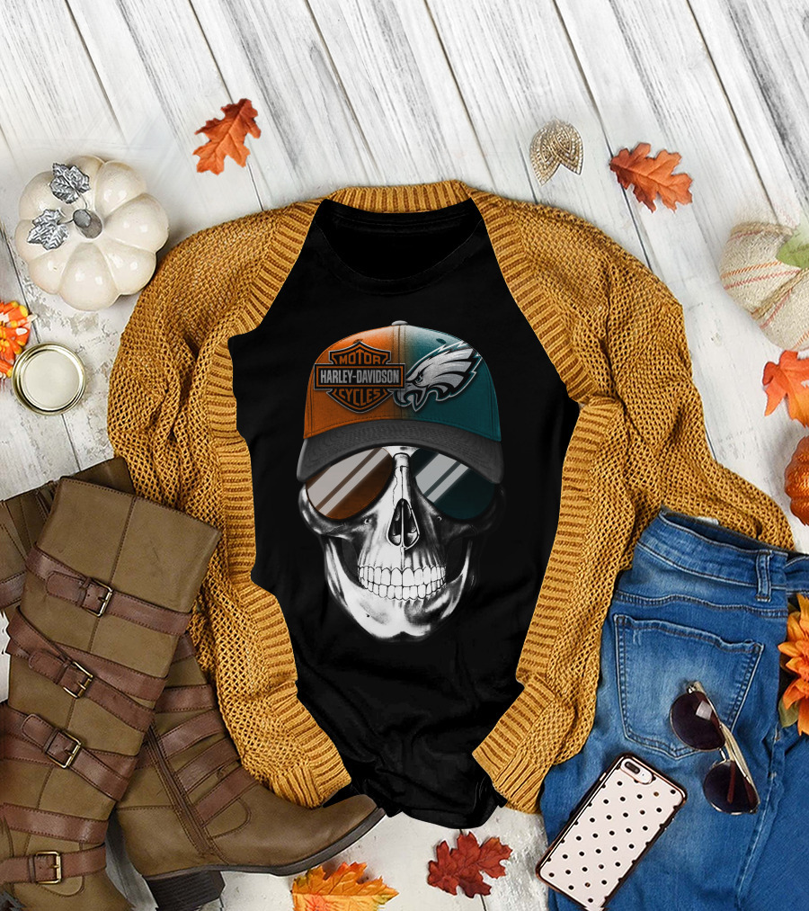 Harley Davidson Motor Cycles Eagles Skull Cap T-Shirt